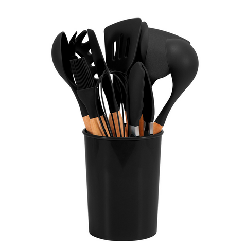Cooking Utensils Set 12-Piece Heat-Resistant Silicone & Bamboo Handles