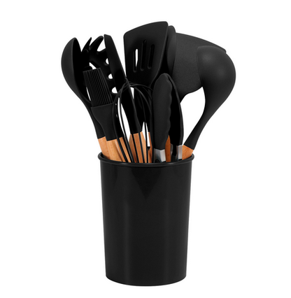 Cooking Utensils Set 12-Piece Heat-Resistant Silicone & Bamboo Handles