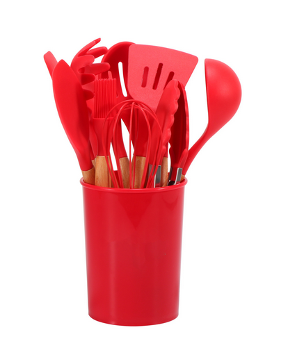 Cooking Utensils Set 12-Piece Heat-Resistant Silicone & Bamboo Handles