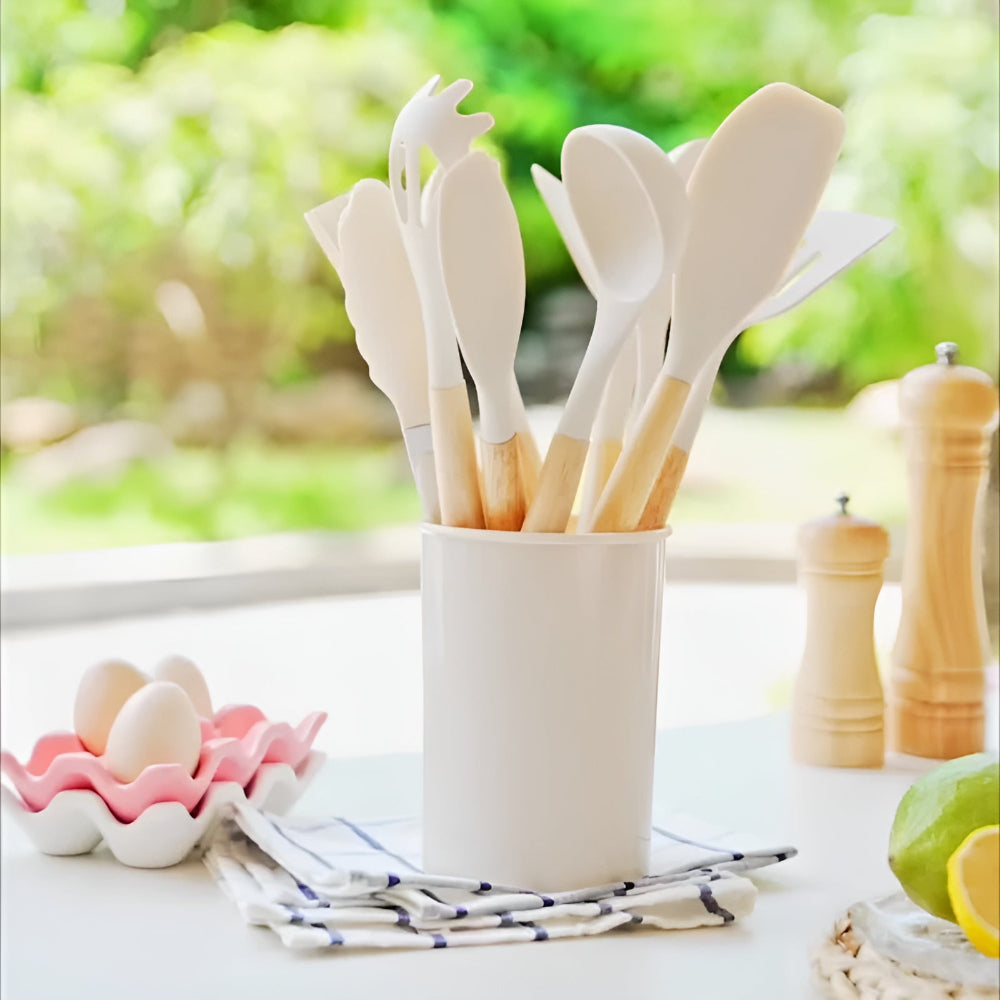 Cooking Utensils Set 12-Piece Heat-Resistant Silicone & Bamboo Handles