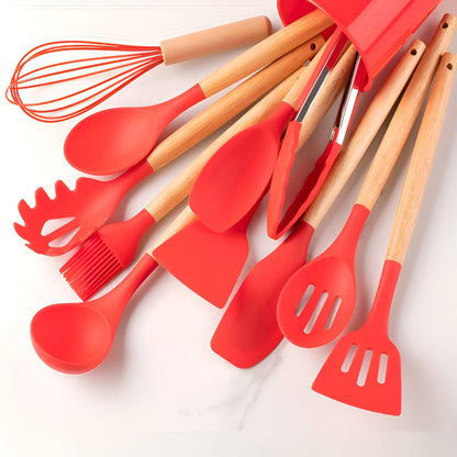 Cooking Utensils Set 12-Piece Heat-Resistant Silicone & Bamboo Handles