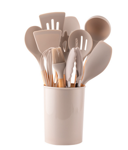 Cooking Utensils Set 12-Piece Heat-Resistant Silicone & Bamboo Handles