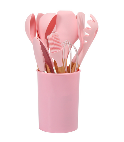 Cooking Utensils Set 12-Piece Heat-Resistant Silicone & Bamboo Handles