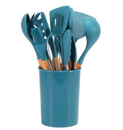 Cooking Utensils Set 12-Piece Heat-Resistant Silicone & Bamboo Handles