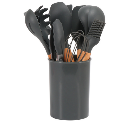 Cooking Utensils Set 12-Piece Heat-Resistant Silicone & Bamboo Handles