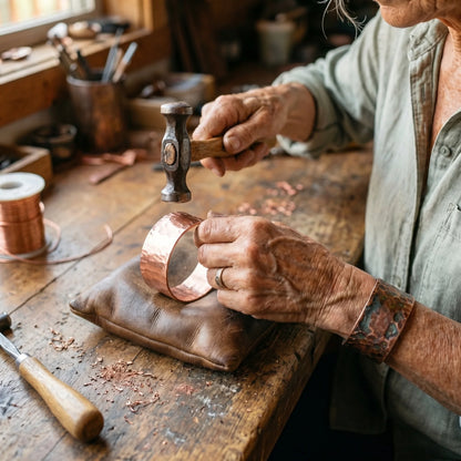 Copper Bracelet Hand-Engraved Feather Design