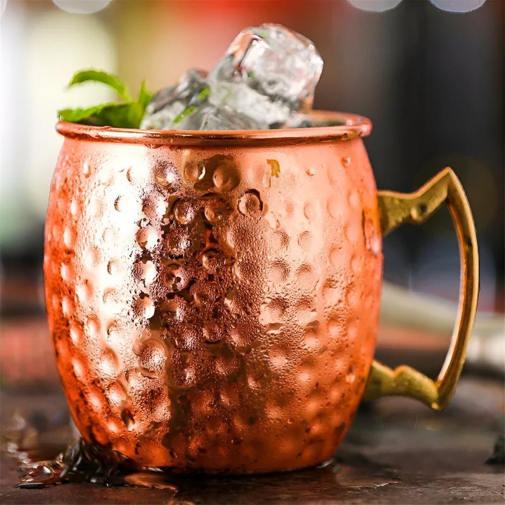 Copper Mug Hammered Finish Ergonomic Brass-Plated Handle