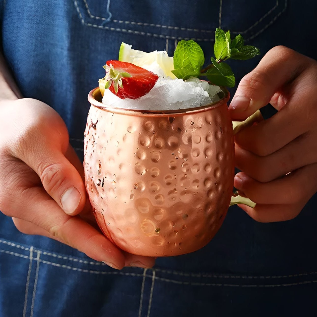 Copper Mug Hammered Finish Ergonomic Brass-Plated Handle