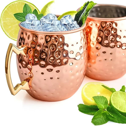Copper Mug Hammered Finish Ergonomic Brass-Plated Handle