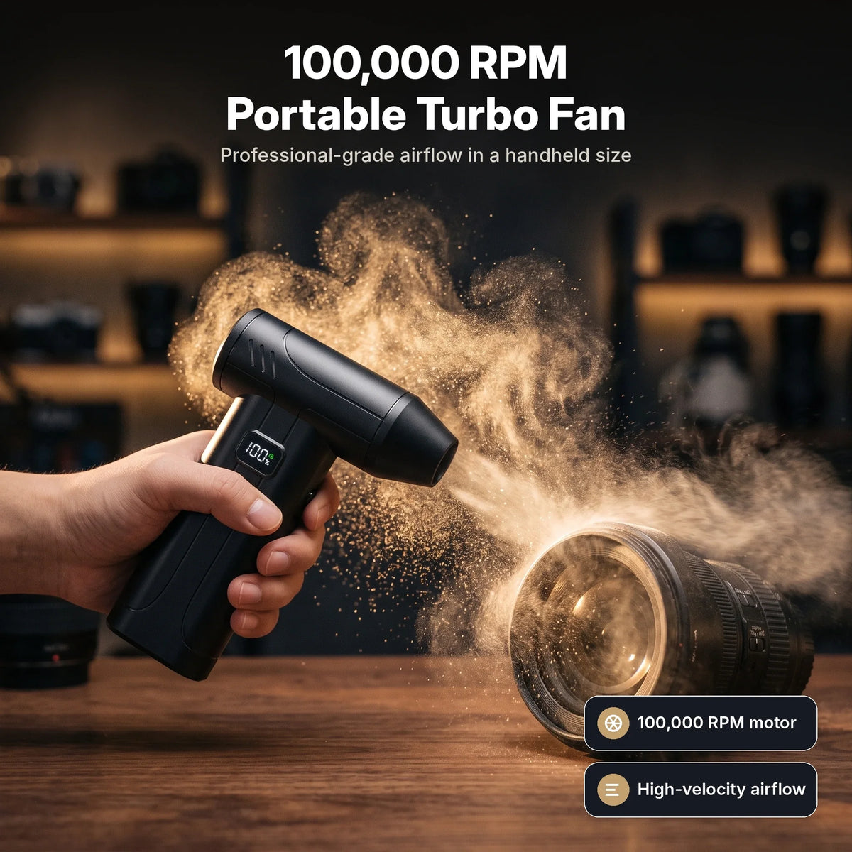 Cordless Air Duster 100,000 RPM Turbo Fan LED Battery Display