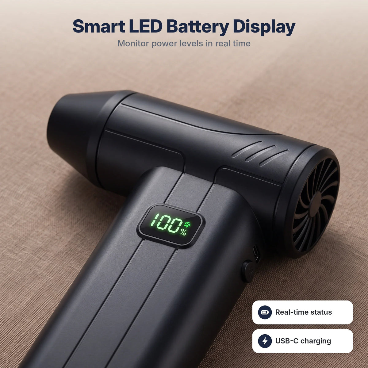 Cordless Air Duster 100,000 RPM Turbo Fan LED Battery Display