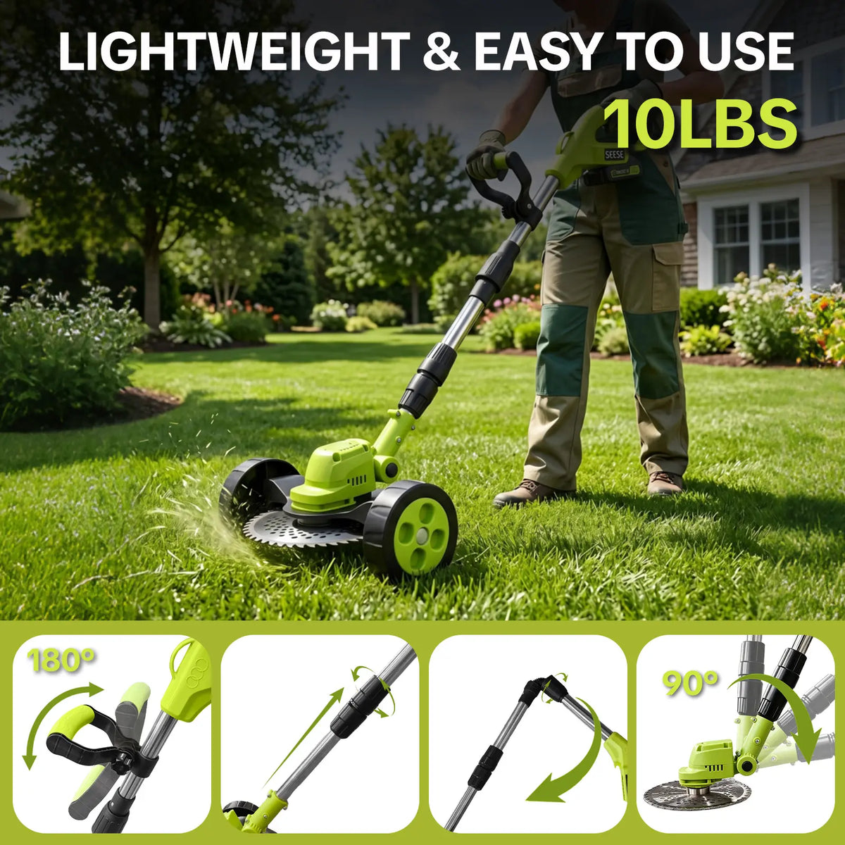 Cordless Lawn Mower 3-in-1 Trimmer & Edger With Rechargeable Batteries
