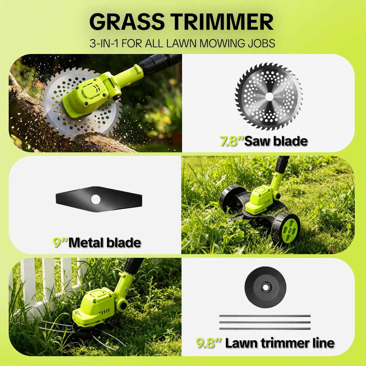 Cordless Lawn Mower 3-in-1 Trimmer & Edger With Rechargeable Batteries