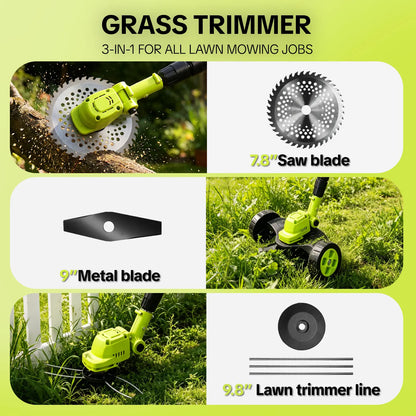Cordless Lawn Mower 3-in-1 Trimmer & Edger With Rechargeable Batteries