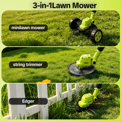 Cordless Lawn Mower 3-in-1 Trimmer & Edger With Rechargeable Batteries