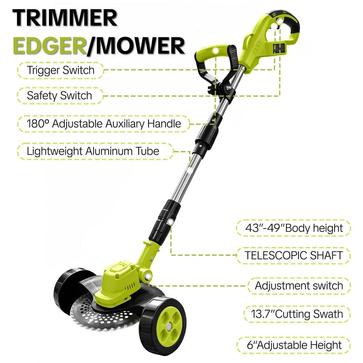 Cordless Lawn Mower 3-in-1 Trimmer & Edger With Rechargeable Batteries