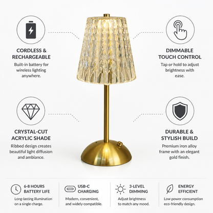 Cordless Rechargeable Dimmable Touch Table Lamp
