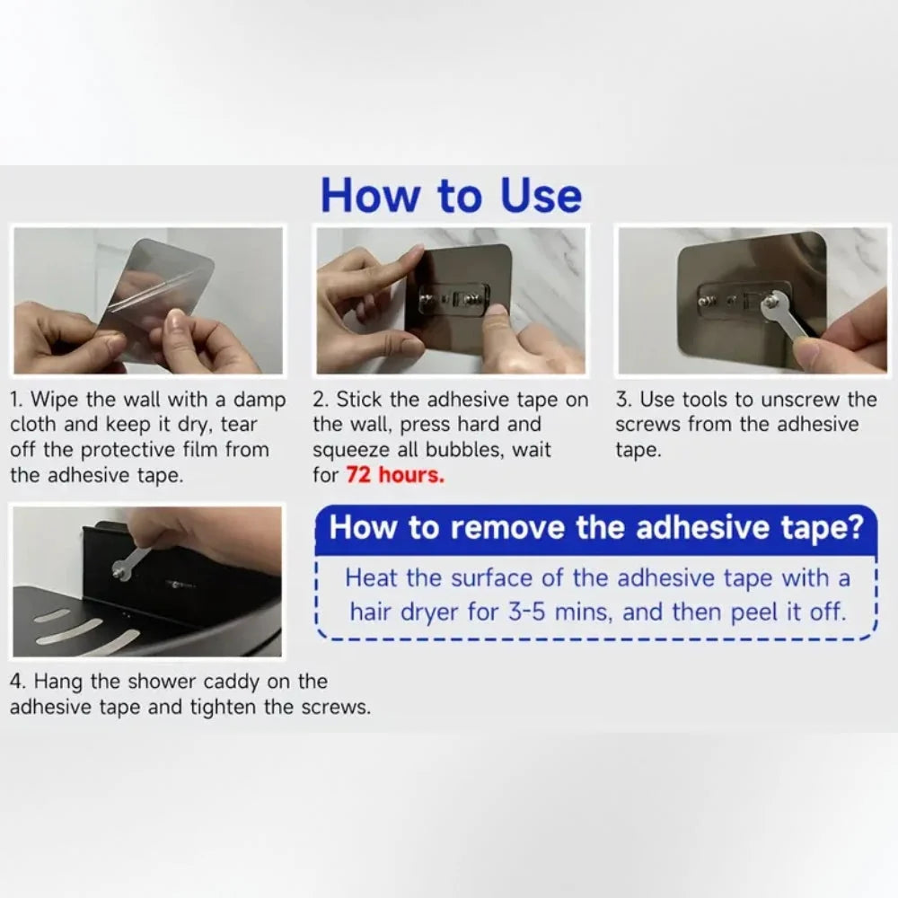 Corner Shower Caddy Space-Saving Rust-Resistant Aluminum Self-Adhesive