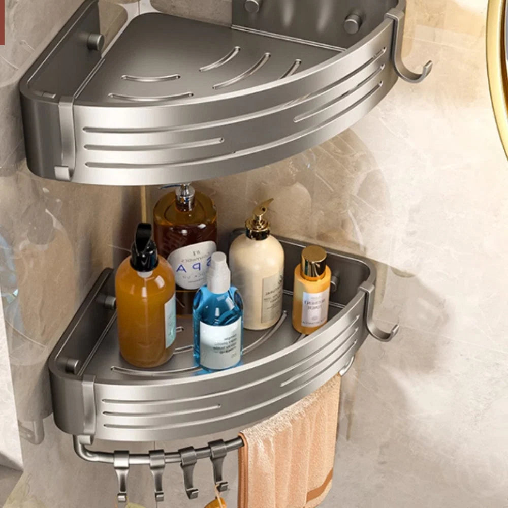 Corner Shower Caddy Space-Saving Rust-Resistant Aluminum Self-Adhesive