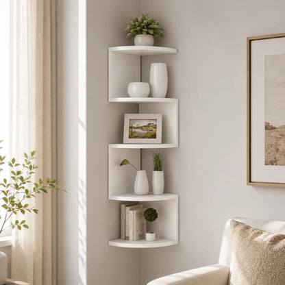 Corner Wall Shelf Multi-Tier Space-Saving MDF Construction