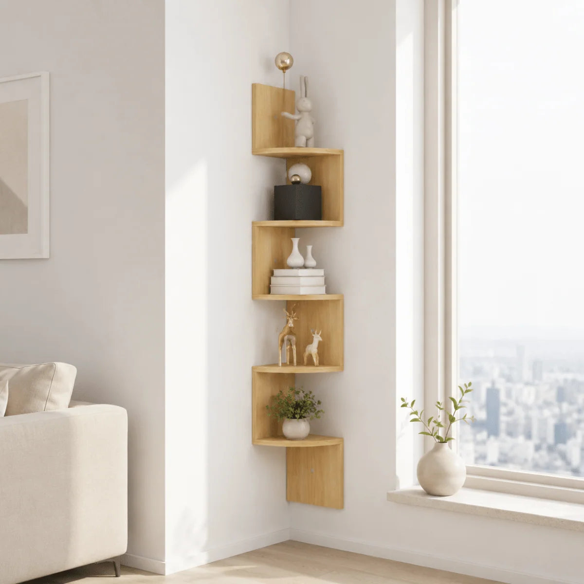 Corner Wall Shelf Multi-Tier Space-Saving MDF Construction