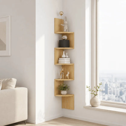 Corner Wall Shelf Multi-Tier Space-Saving MDF Construction
