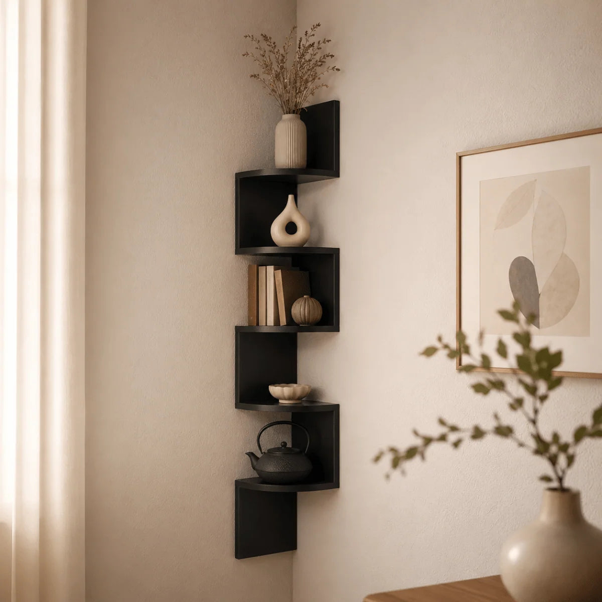 Corner Wall Shelf Multi-Tier Space-Saving MDF Construction