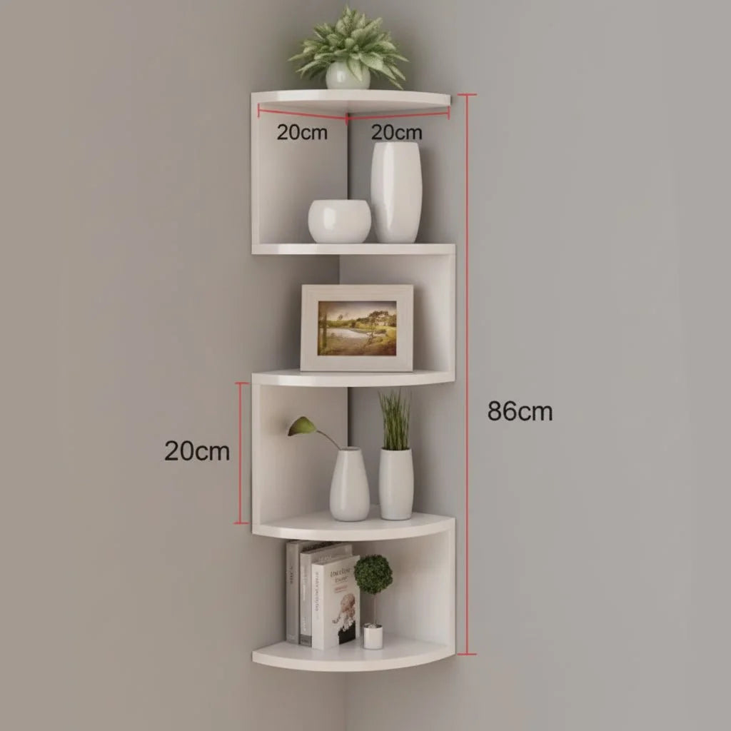 Corner Wall Shelf Multi-Tier Space-Saving MDF Wood