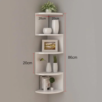Corner Wall Shelf Multi-Tier Space-Saving MDF Wood