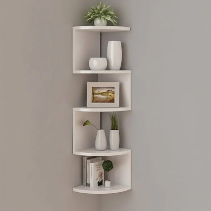 Corner Wall Shelf Multi-Tier Space-Saving MDF Wood