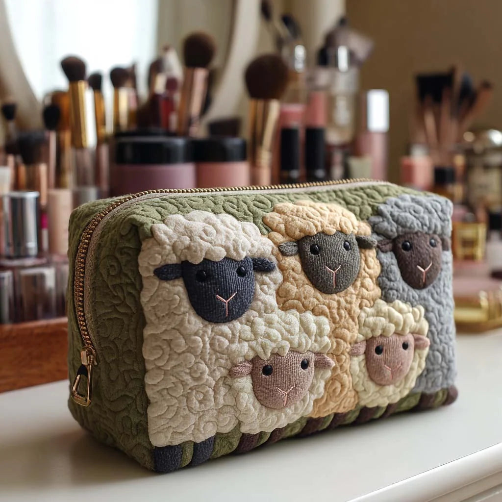 Cosmetic Bag Quilted Padded Zip-Around Closure