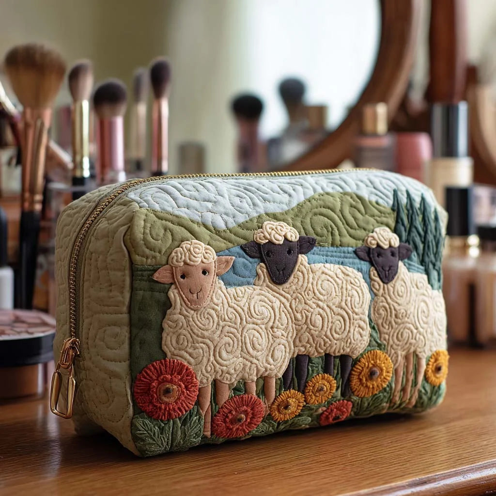 Cosmetic Bag Quilted Padded Zip-Around Closure