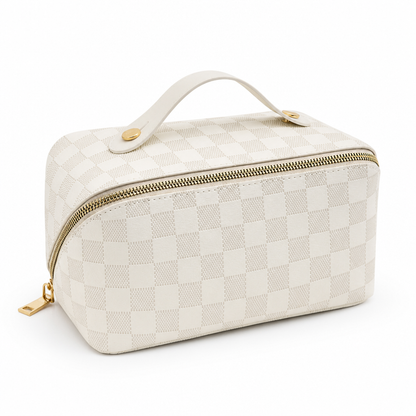 Cosmetic Bag Water-Resistant PU Leather Compact Multiple Compartments