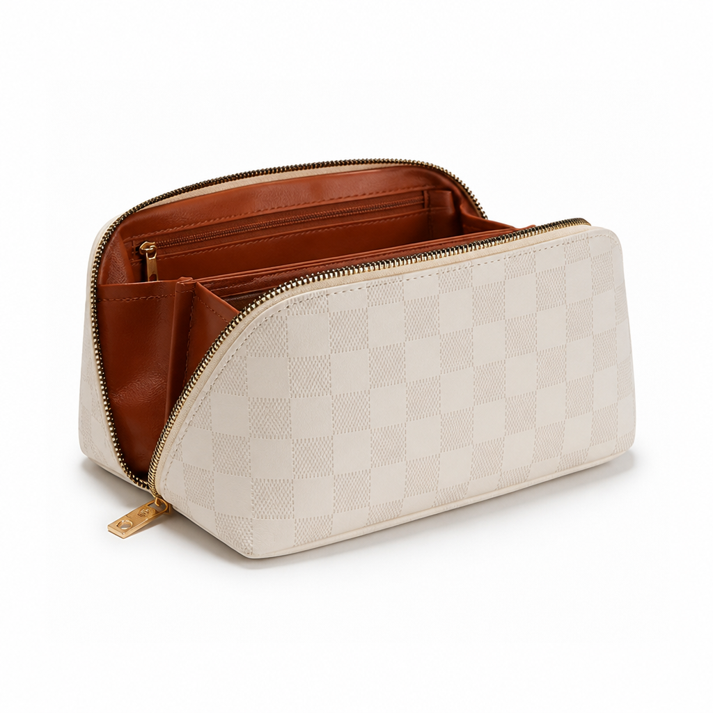 Cosmetic Bag Water-Resistant PU Leather Compact Multiple Compartments