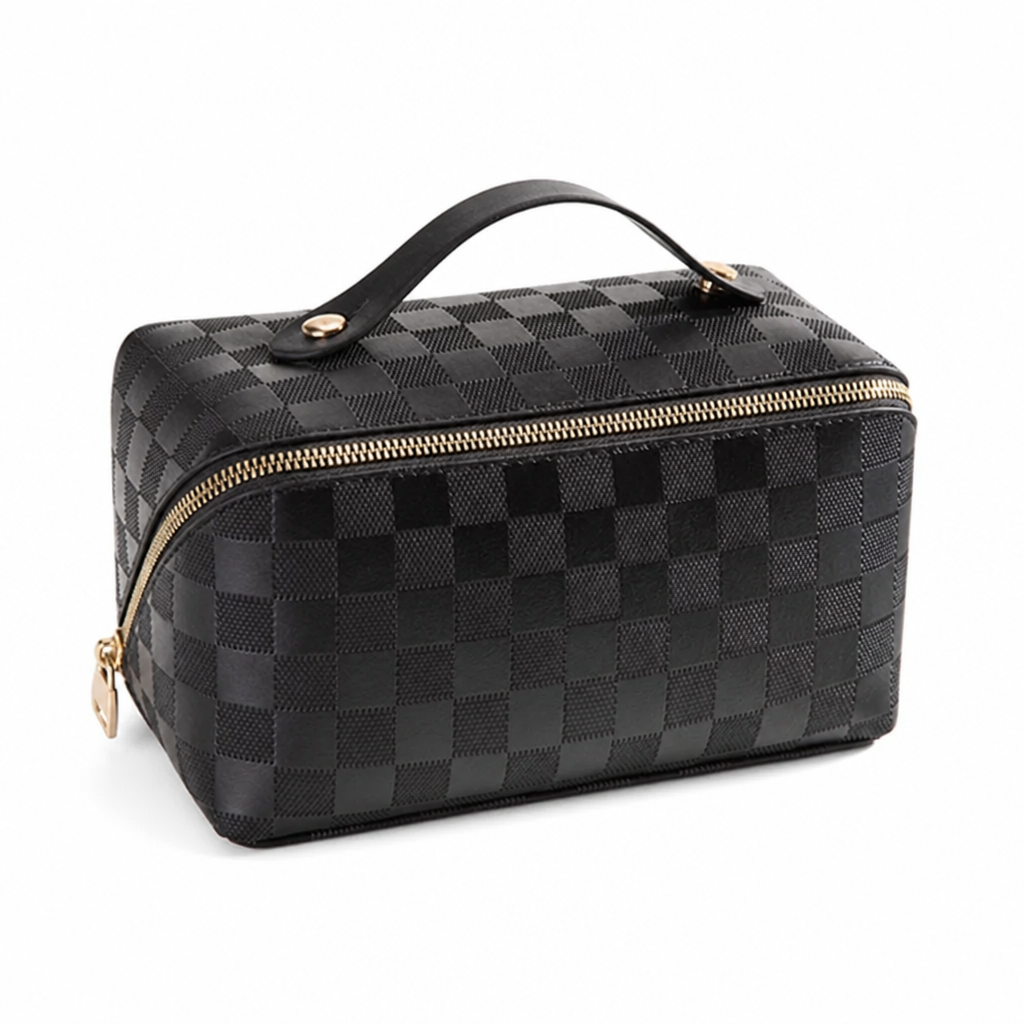 Cosmetic Bag Water-Resistant PU Leather Compact Multiple Compartments