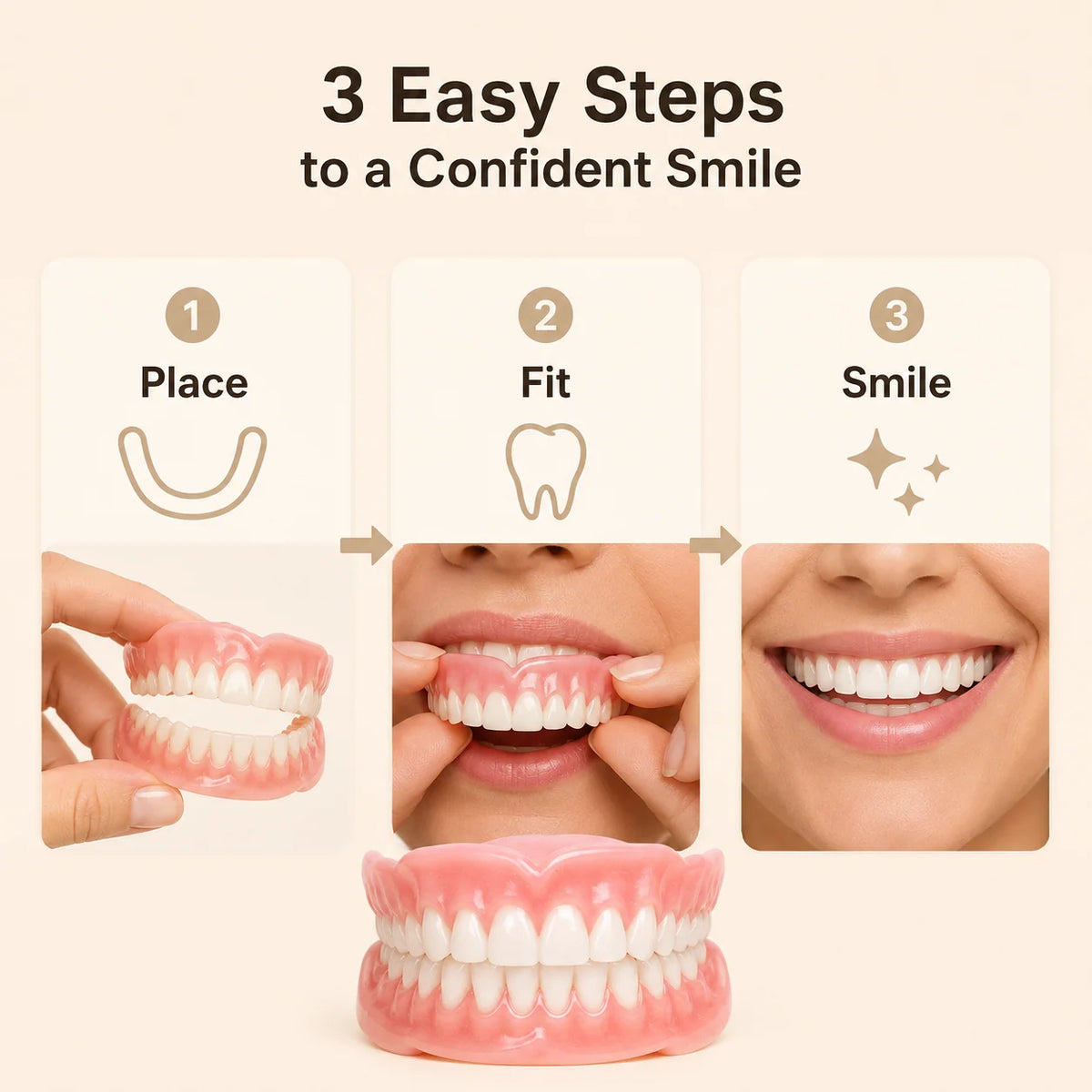 Cosmetic Denture Set Full Upper & Lower Flexible Suction Fit