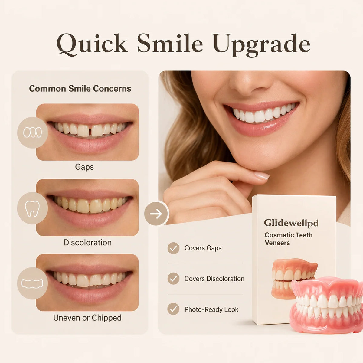 Cosmetic Denture Set Full Upper & Lower Flexible Suction Fit