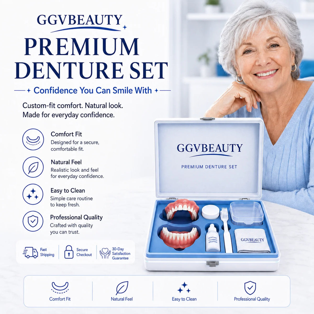 Cosmetic Denture Set Upper & Lower At-Home Adjustable