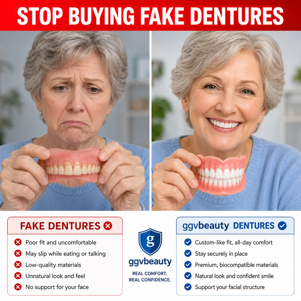 Cosmetic Denture Set Upper & Lower At-Home Adjustable