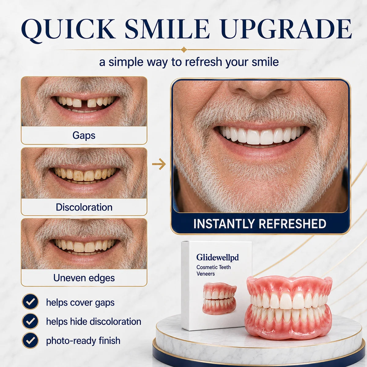 Cosmetic Teeth Set Full-Cover Upper & Lower Moldable Base