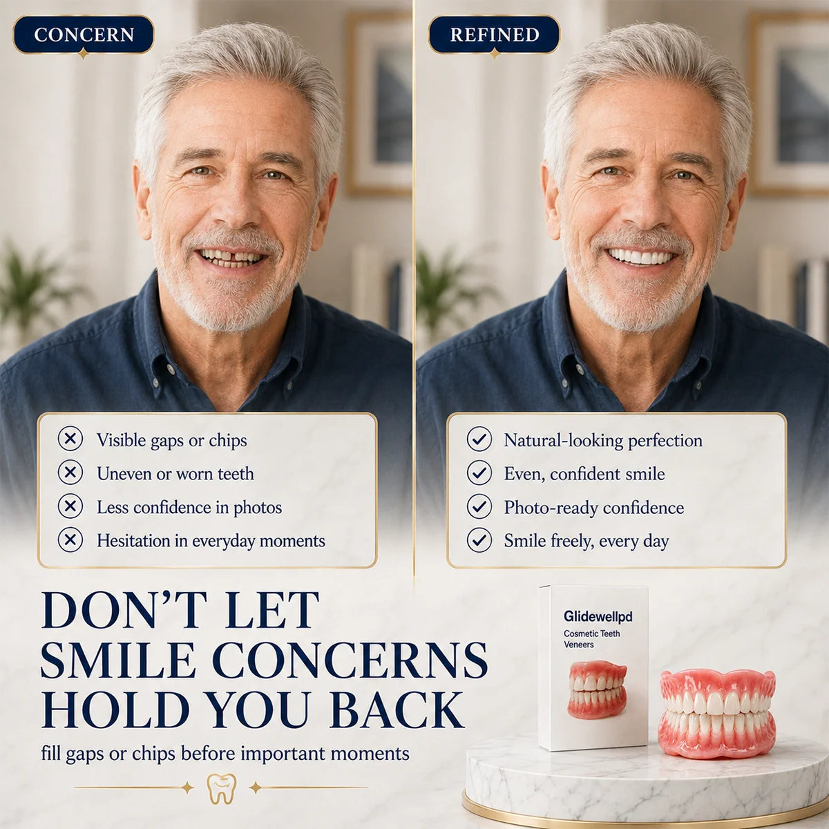 Cosmetic Teeth Set Full-Cover Upper & Lower Moldable Base