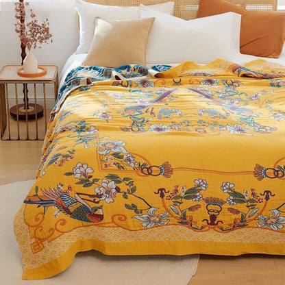 Cotton Blanket 100% Cotton Floral Bird Design