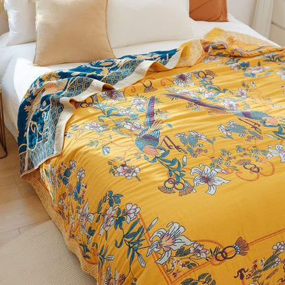 Cotton Blanket 100% Cotton Floral Bird Design