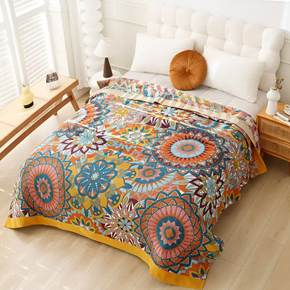 Cotton Blanket All-Season Double Layer Floral Jacquard