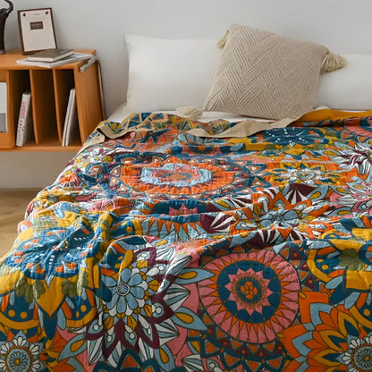 Cotton Blanket All-Season Double Layer Floral Jacquard