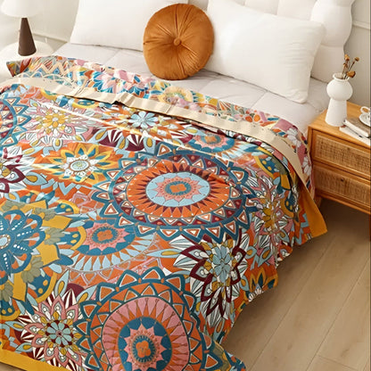 Cotton Blanket All-Season Double Layer Floral Jacquard