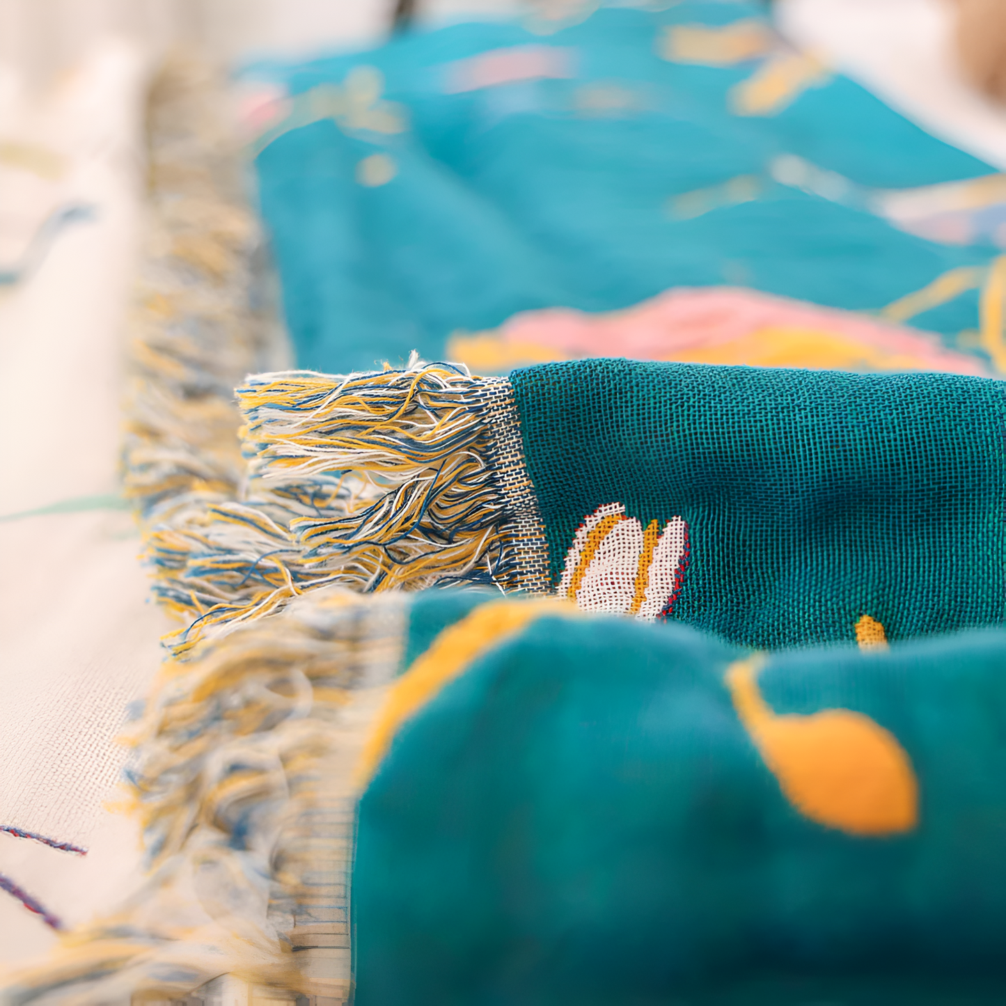 Cotton Blanket Bird Print Tassels Lightweight & Breathable
