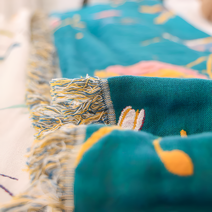 Cotton Blanket Bird Print Tassels Lightweight & Breathable
