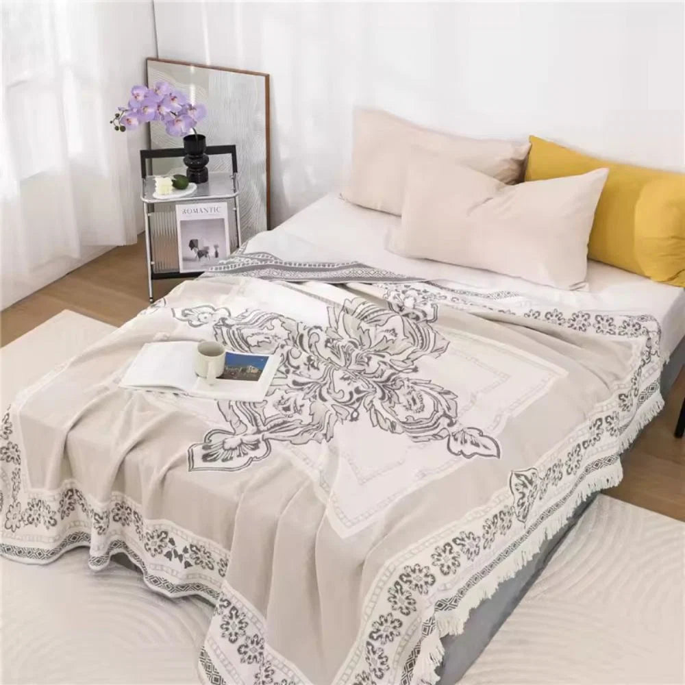 Cotton Blanket Boho Mandala Fringe Machine Washable