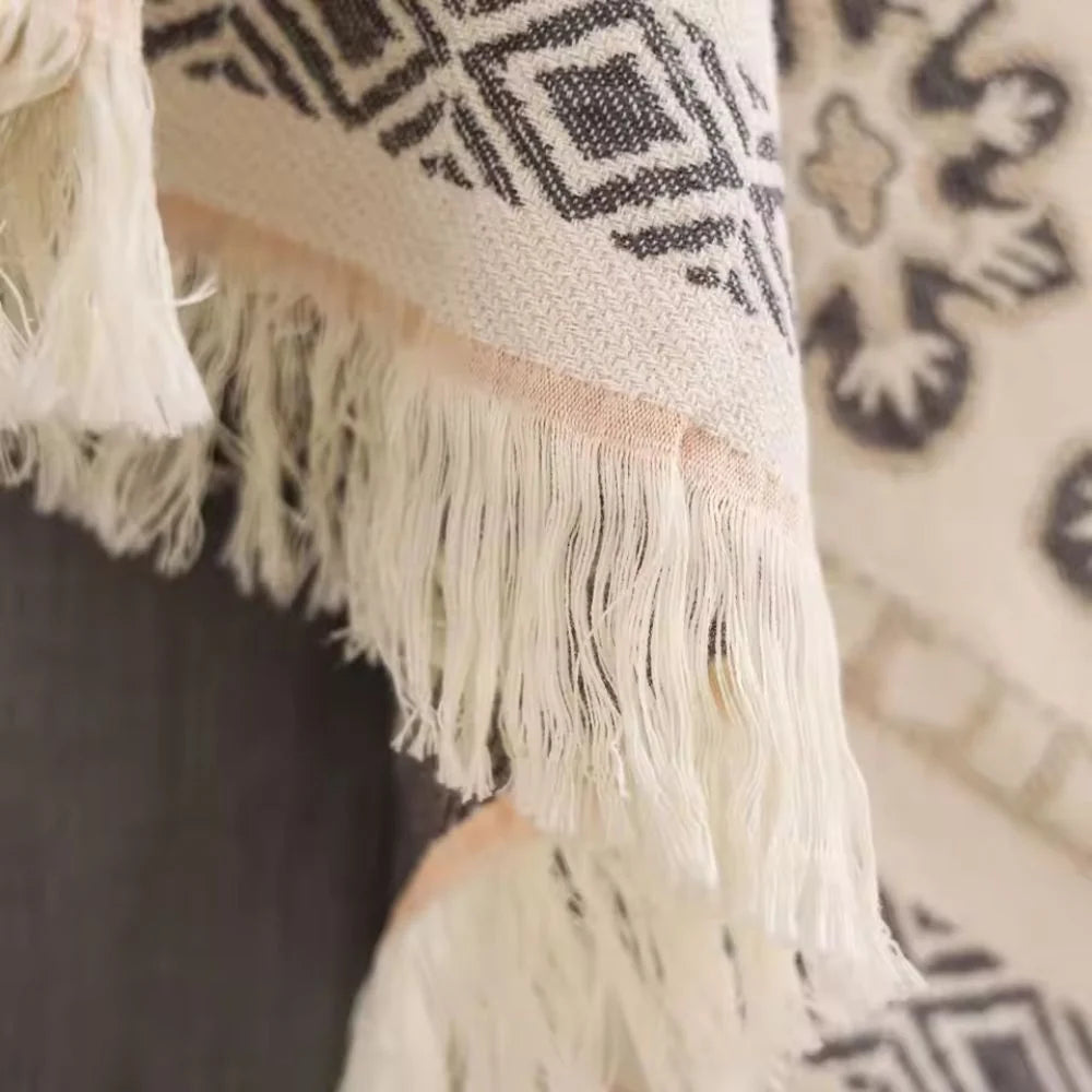 Cotton Blanket Boho Mandala Fringe Machine Washable